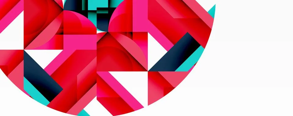 Abstract geometric composition with interlocking circular and angular shapes, イラスト素材