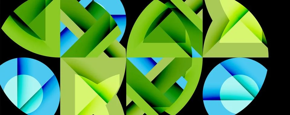 Abstract geometric composition with interlocking circular and angular shapes, Stock Illustration