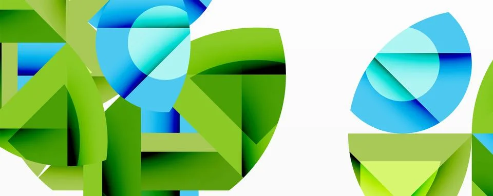 Abstract geometric composition with interlocking circular and angular shapes, Stock Illustration