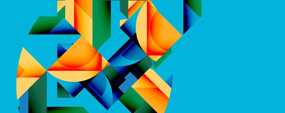 Abstract geometric composition with interlocking circular and angular shapes, Stock Illustration