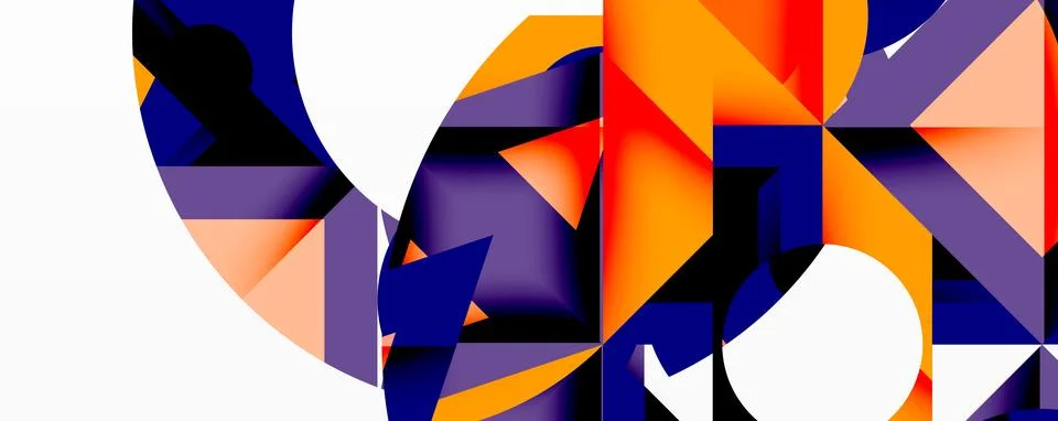 Abstract geometric composition with interlocking circular and angular shapes, Stock Illustration