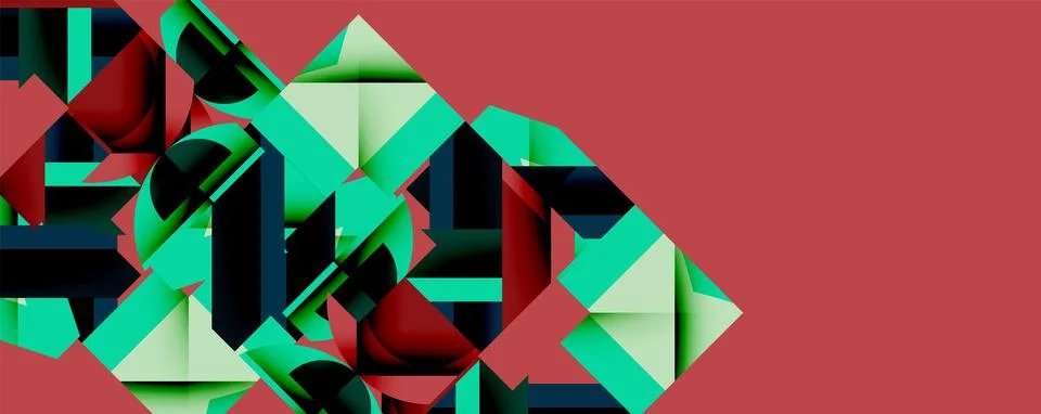 Abstract geometric composition with interlocking circular and angular shapes, Illustrazione stock