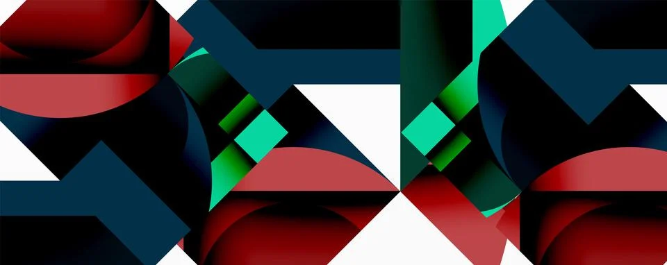 Abstract geometric composition with interlocking circular and angular shapes, Stock Illustration