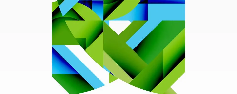 Abstract geometric composition with interlocking circular and angular shapes, Stock Illustration