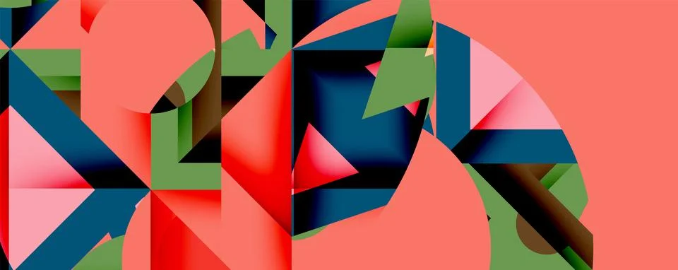 Abstract geometric composition with interlocking circular and angular shapes, Stockillustratie