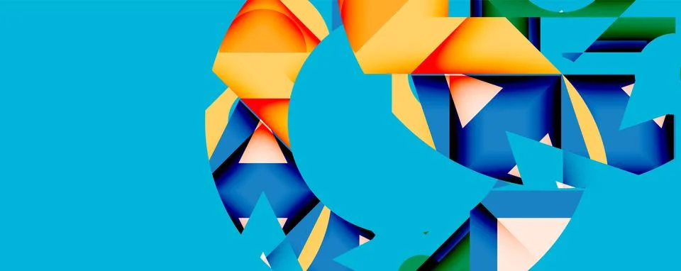 Abstract geometric composition with interlocking circular and angular shapes, Stock Illustration