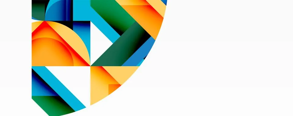 Abstract geometric composition with interlocking circular and angular shapes, Stock Illustration