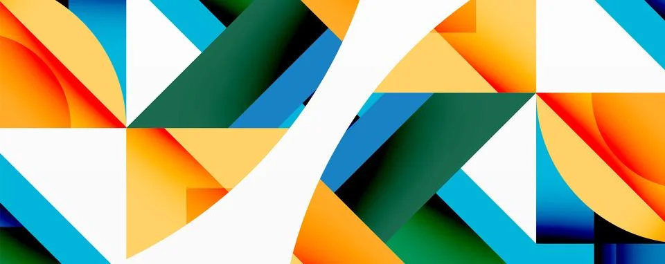 Abstract geometric composition with interlocking circular and angular shapes, Stock Illustration