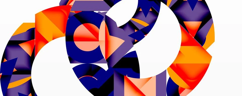 Abstract geometric composition with interlocking circular and angular shapes, Stock Illustration