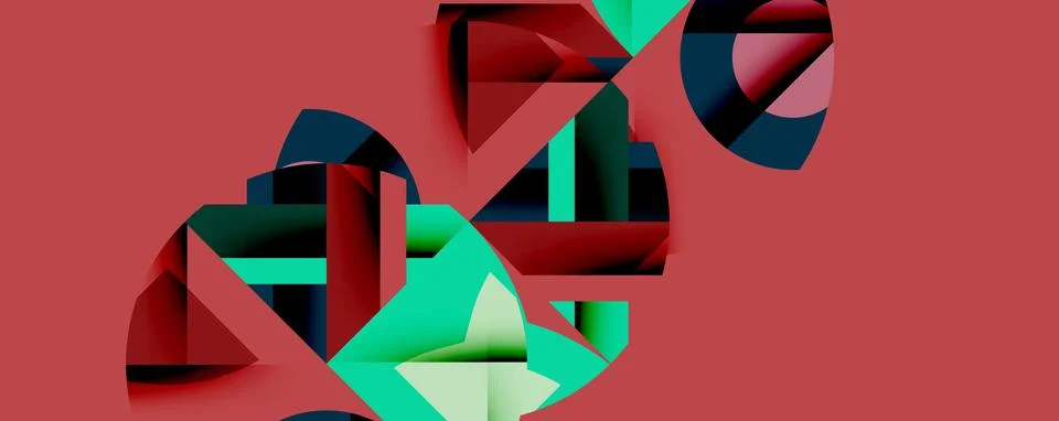 Abstract geometric composition with interlocking circular and angular shapes, Stock Illustration