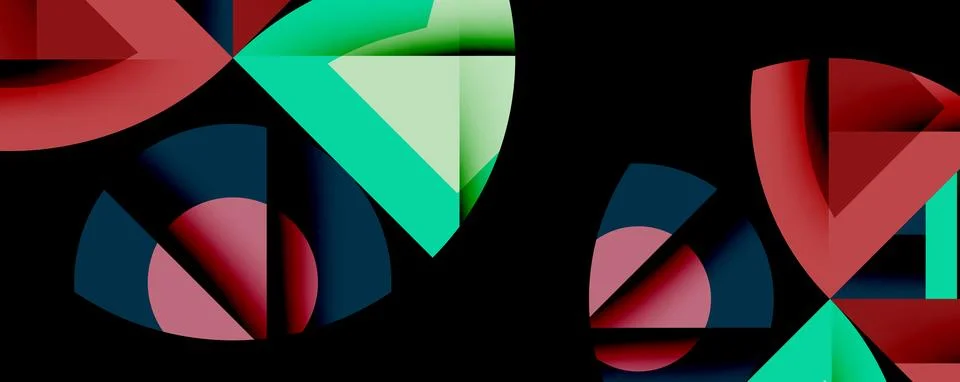 Abstract geometric composition with interlocking circular and angular shapes, Illustrazione stock