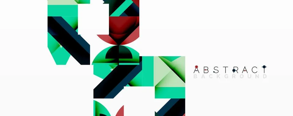 Abstract geometric composition with interlocking circular and angular shapes, Stock Illustration