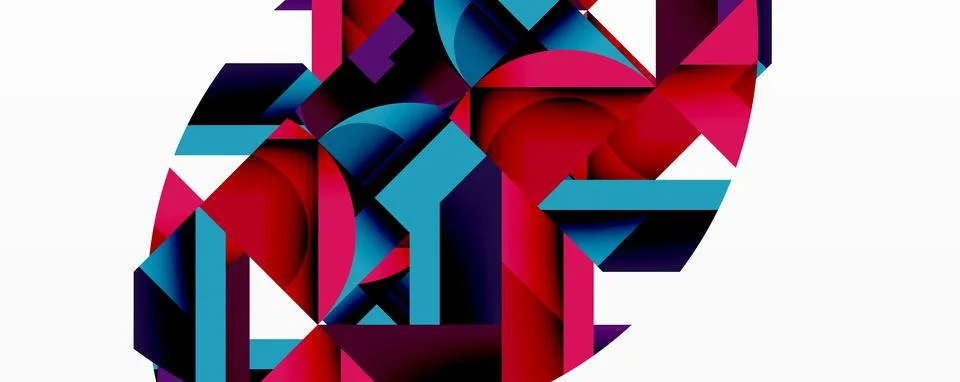 Abstract geometric composition with interlocking circular and angular shapes, Stock Illustration