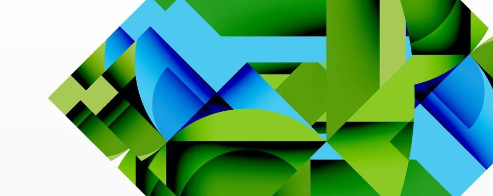 Abstract geometric composition with interlocking circular and angular shapes, Stock Illustration