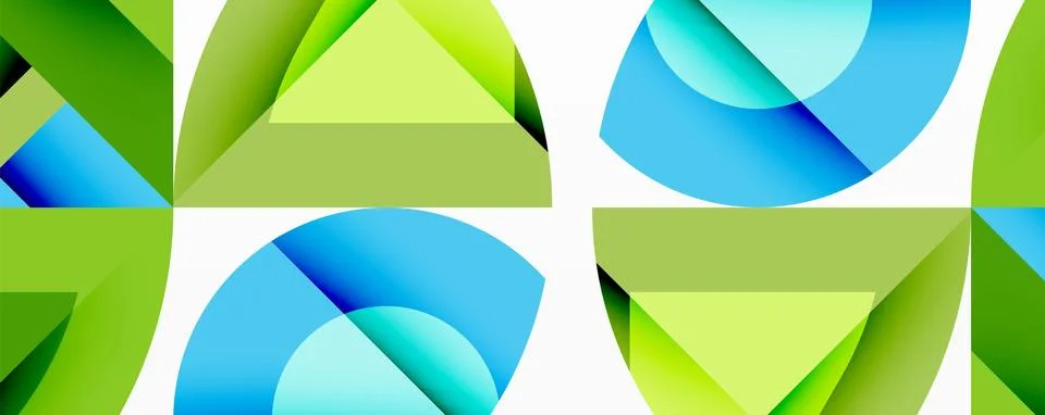 Abstract geometric composition with interlocking circular and angular shapes, Stock Illustration