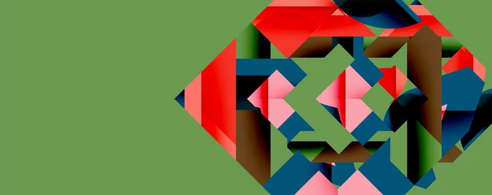 Abstract geometric composition with interlocking circular and angular shapes, Stock Illustration