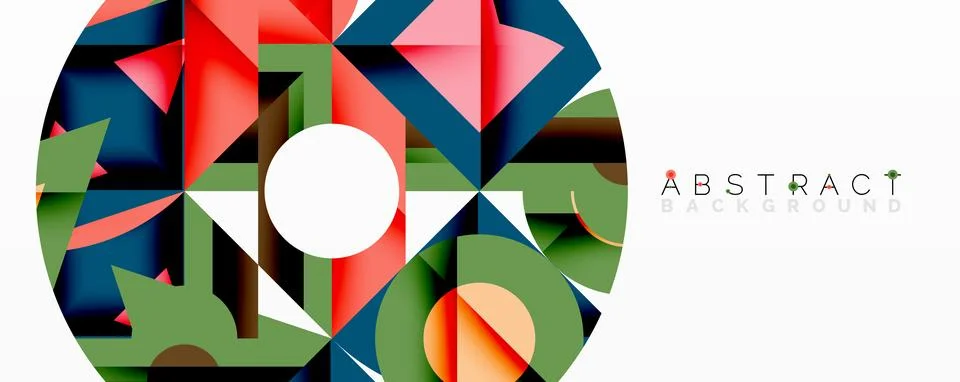 Abstract geometric composition with interlocking circular and angular shapes, Stock Illustration
