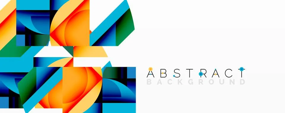 Abstract geometric composition with interlocking circular and angular shapes, Stock Illustration