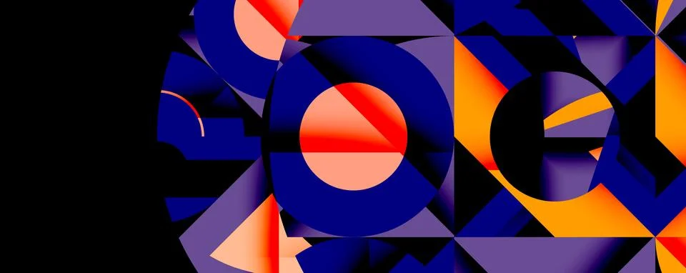 Abstract geometric composition with interlocking circular and angular shapes, Stock Illustration