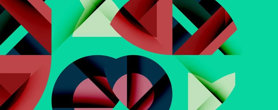 Abstract geometric composition with interlocking circular and angular shapes, Stock Illustration