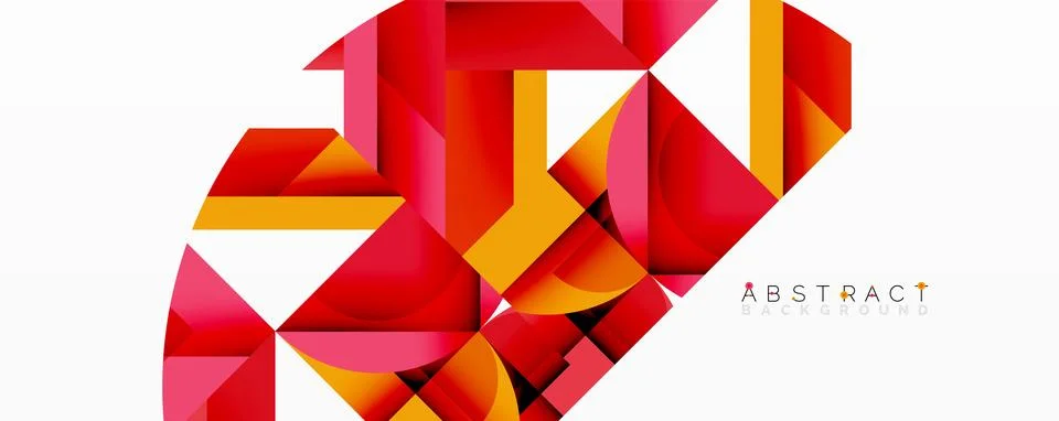 Abstract geometric composition with interlocking circular and angular shapes, Stock Illustration