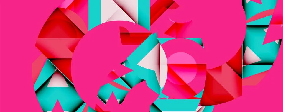 Abstract geometric composition with interlocking circular and angular shapes, Stock Illustration