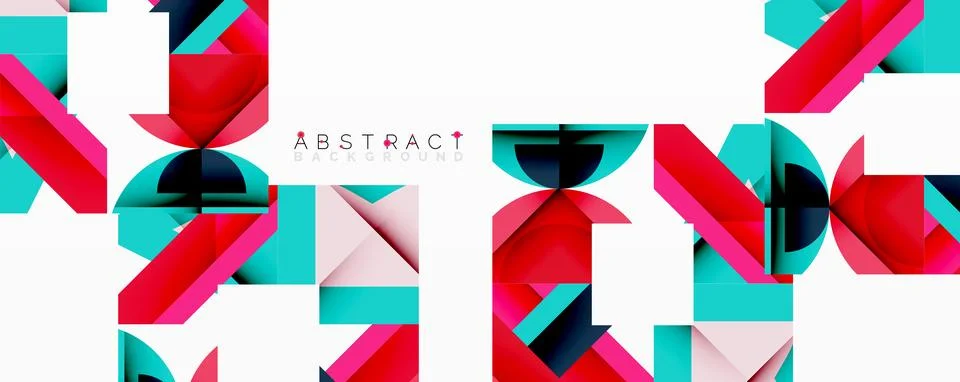 Abstract geometric composition with interlocking circular and angular shapes, Stock Illustration