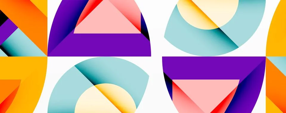 Abstract geometric composition with interlocking circular and angular shapes, Stock Illustration