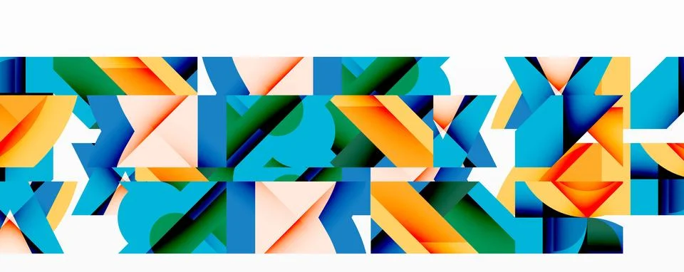 Abstract geometric composition with interlocking circular and angular shapes, Stock Illustration