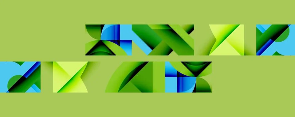 Abstract geometric composition with interlocking circular and angular shapes, Stock Illustration