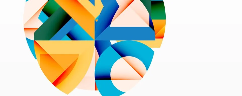 Abstract geometric composition with interlocking circular and angular shapes, Stock Illustration