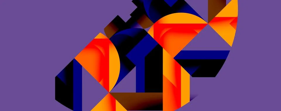 Abstract geometric composition with interlocking circular and angular shapes, Stock Illustration