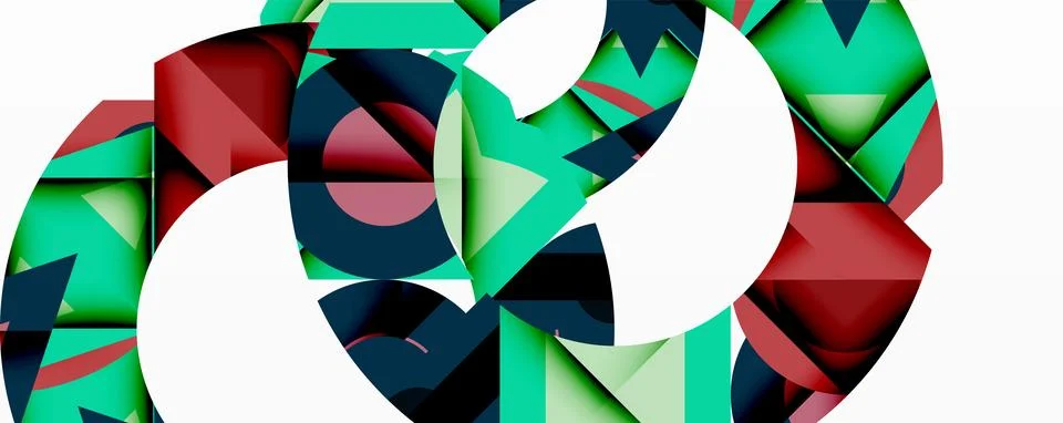 Abstract geometric composition with interlocking circular and angular shapes, Stock Illustration