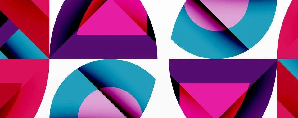 Abstract geometric composition with interlocking circular and angular shapes, Stock Illustration