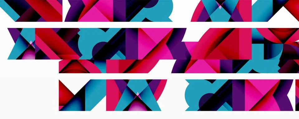 Abstract geometric composition with interlocking circular and angular shapes, Stock Illustration