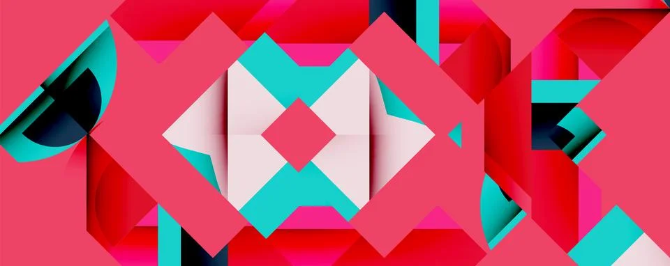 Abstract geometric composition with interlocking circular and angular shapes, Stock Illustration