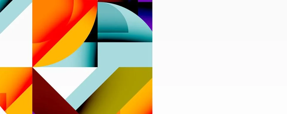 Abstract geometric composition with interlocking circular and angular shapes, Illustrazione stock