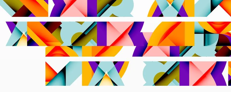 Abstract geometric composition with interlocking circular and angular shapes, Stock Illustration