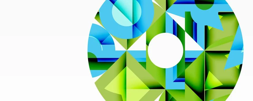 Abstract geometric composition with interlocking circular and angular shapes, Stock Illustration
