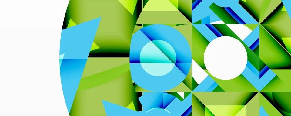 Abstract geometric composition with interlocking circular and angular shapes, Stock Illustration