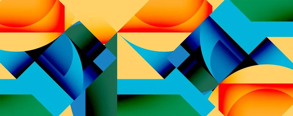 Abstract geometric composition with interlocking circular and angular shapes, Stock Illustration