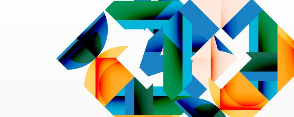 Abstract geometric composition with interlocking circular and angular shapes, Stock Illustration