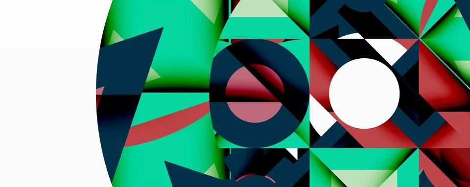 Abstract geometric composition with interlocking circular and angular shapes, Stock Illustration