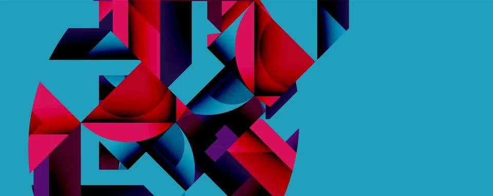 Abstract geometric composition with interlocking circular and angular shapes, Illustrazione stock