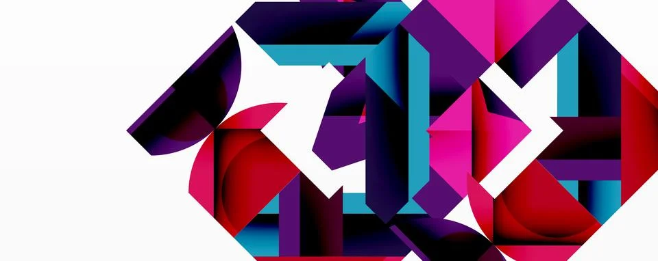 Abstract geometric composition with interlocking circular and angular shapes, Stock Illustration