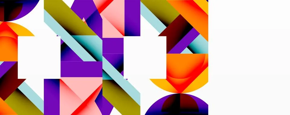 Abstract geometric composition with interlocking circular and angular shapes, Stock Illustration