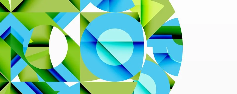 Abstract geometric composition with interlocking circular and angular shapes, Stock Illustration