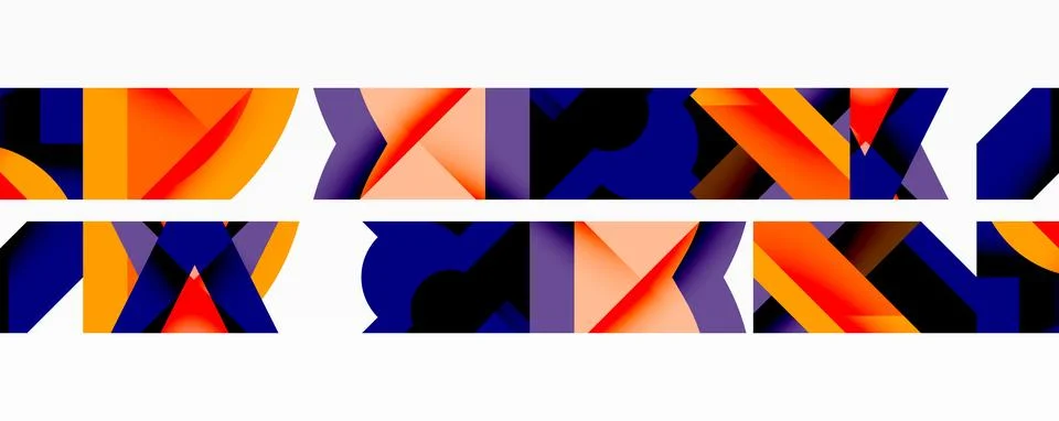 Abstract geometric composition with interlocking circular and angular shapes, Stock Illustration