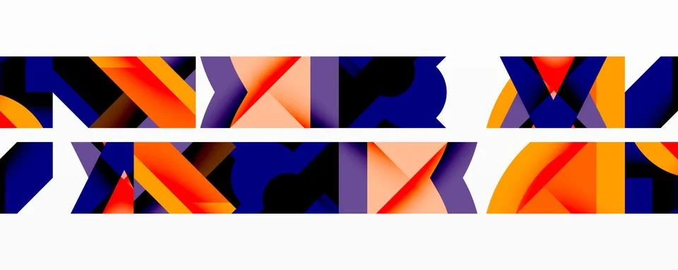 Abstract geometric composition with interlocking circular and angular shapes, Stock Illustration
