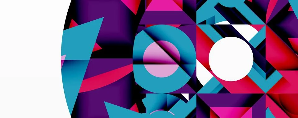 Abstract geometric composition with interlocking circular and angular shapes, イラスト素材